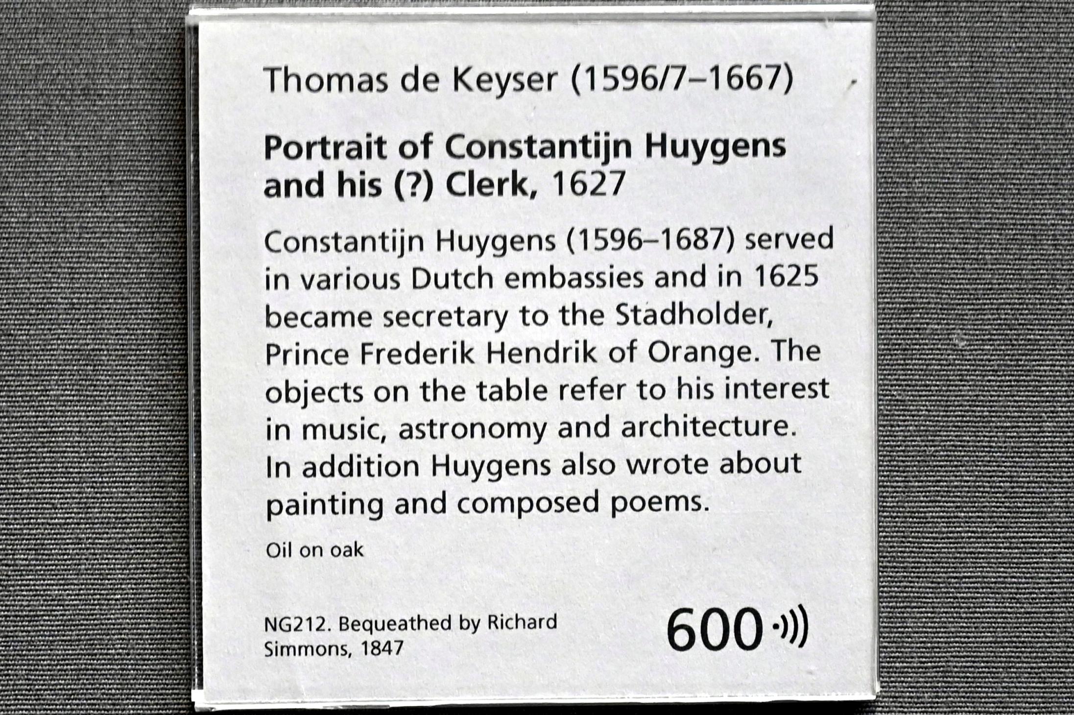 Thomas de Keyser (1627–1667), Porträt des Constantijn Huygens und dessen (?) Angestellten, London, National Gallery, Saal 23, 1627, Bild 2/2