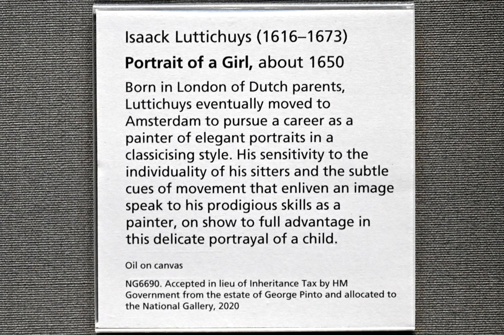 Isaack Luttichuys (1650–1660), Porträt eines Mädchens, London, National Gallery, Saal 23, um 1650, Bild 2/2