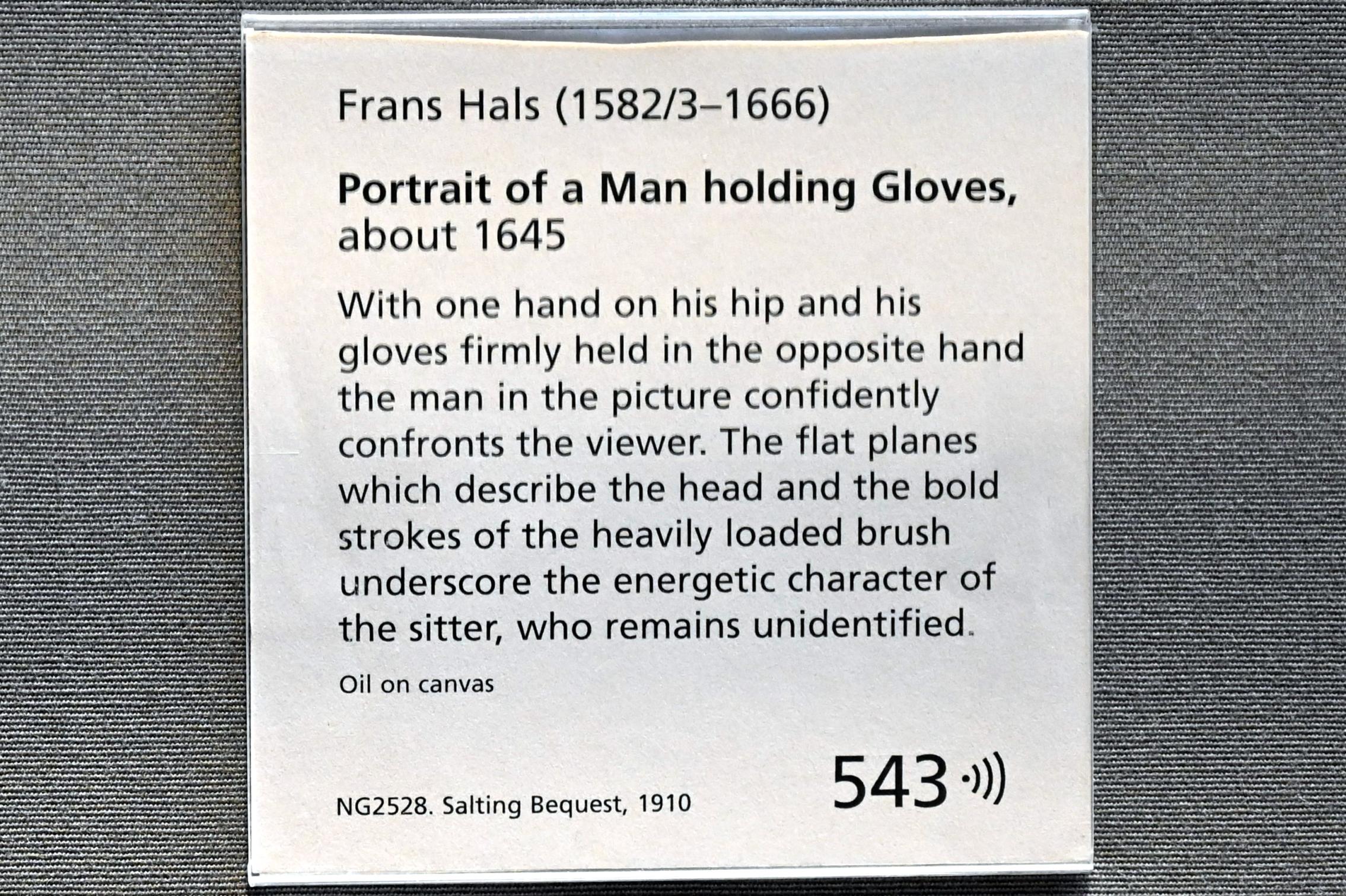 Frans Hals (1616–1664), Porträt eines Mannes mit Handschuhen, London, National Gallery, Saal 23, um 1645, Bild 2/2