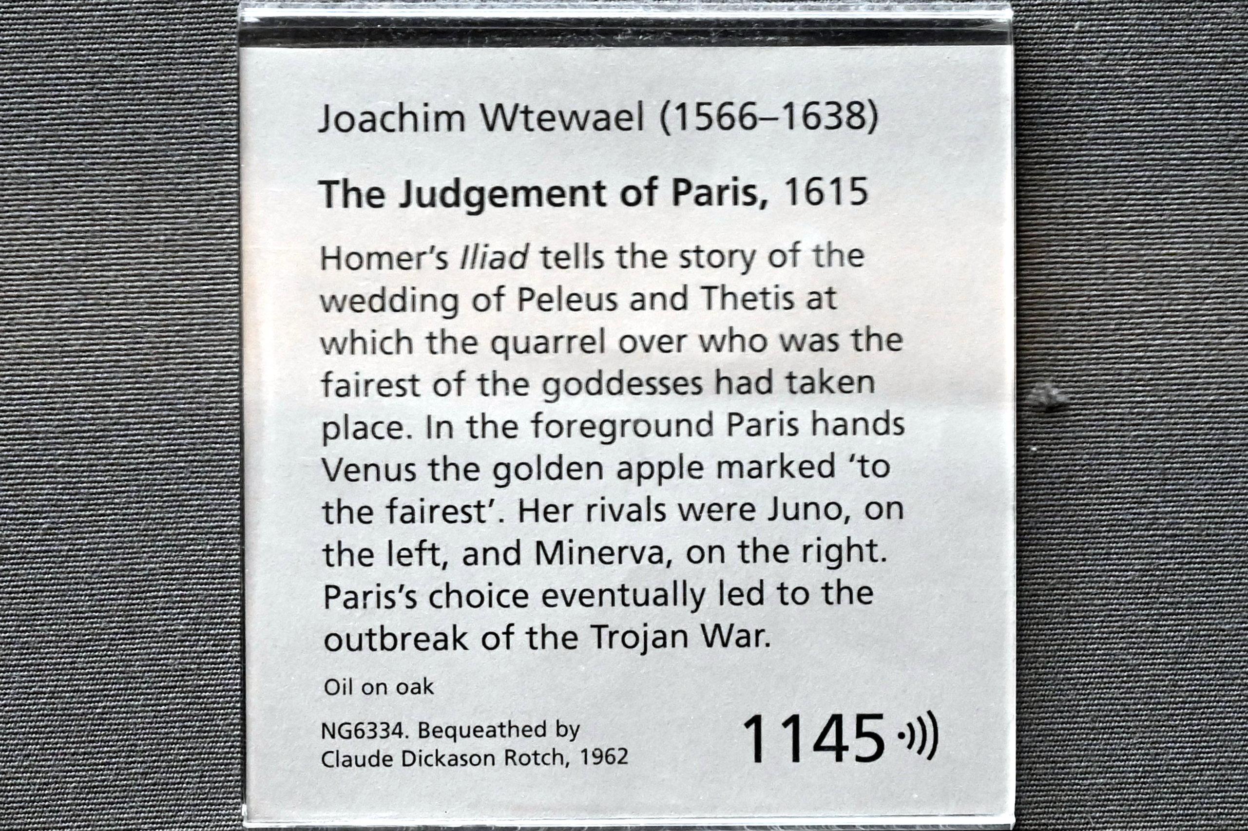 Joachim Anthonisz. Wtewael (1595–1615), Urteil des Paris, London, National Gallery, Saal 24, 1615, Bild 2/2