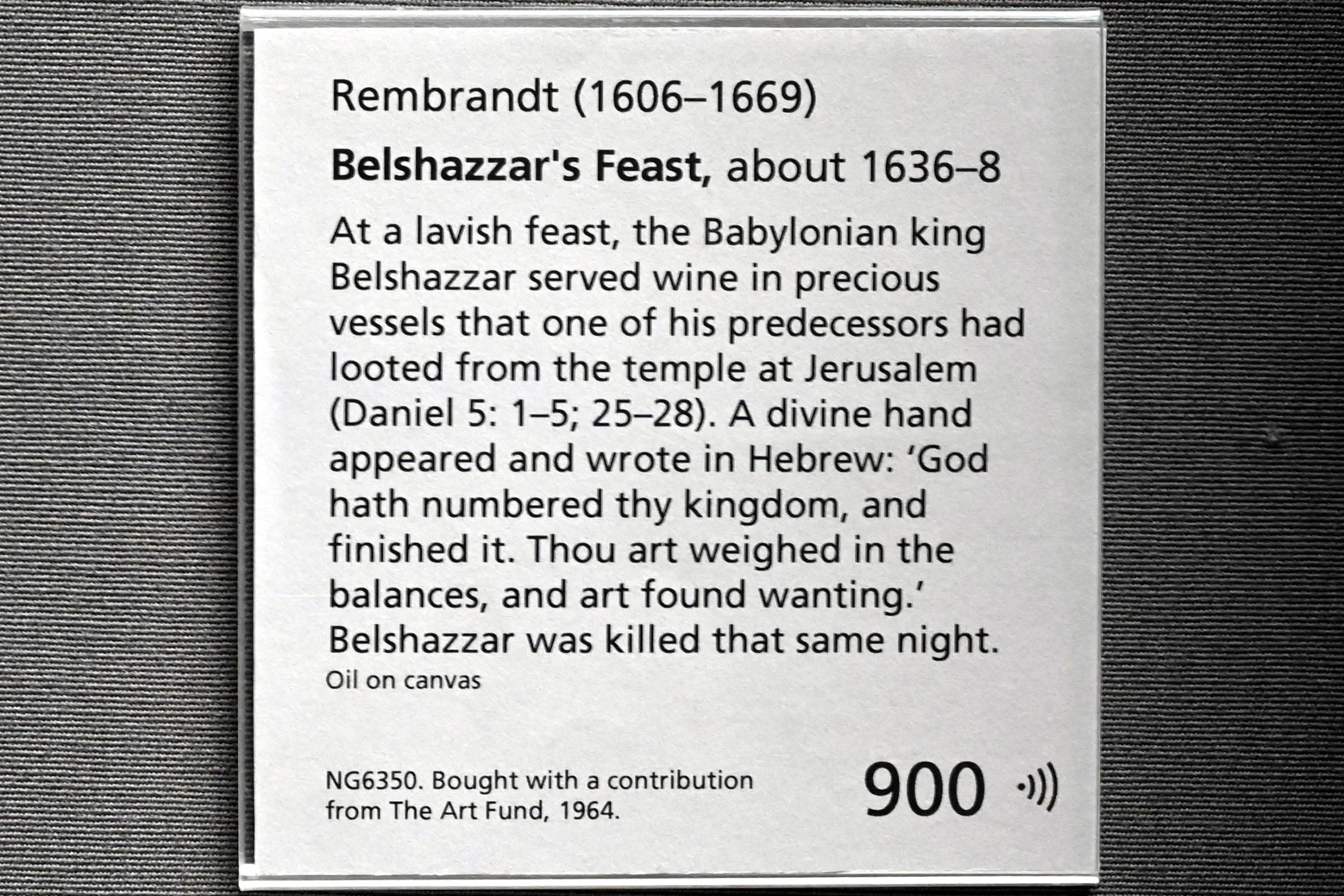Rembrandt (Rembrandt Harmenszoon van Rijn) (1627–1669), Das Gastmahl des Belsazar, London, National Gallery, Saal 24, um 1636–1638, Bild 2/2
