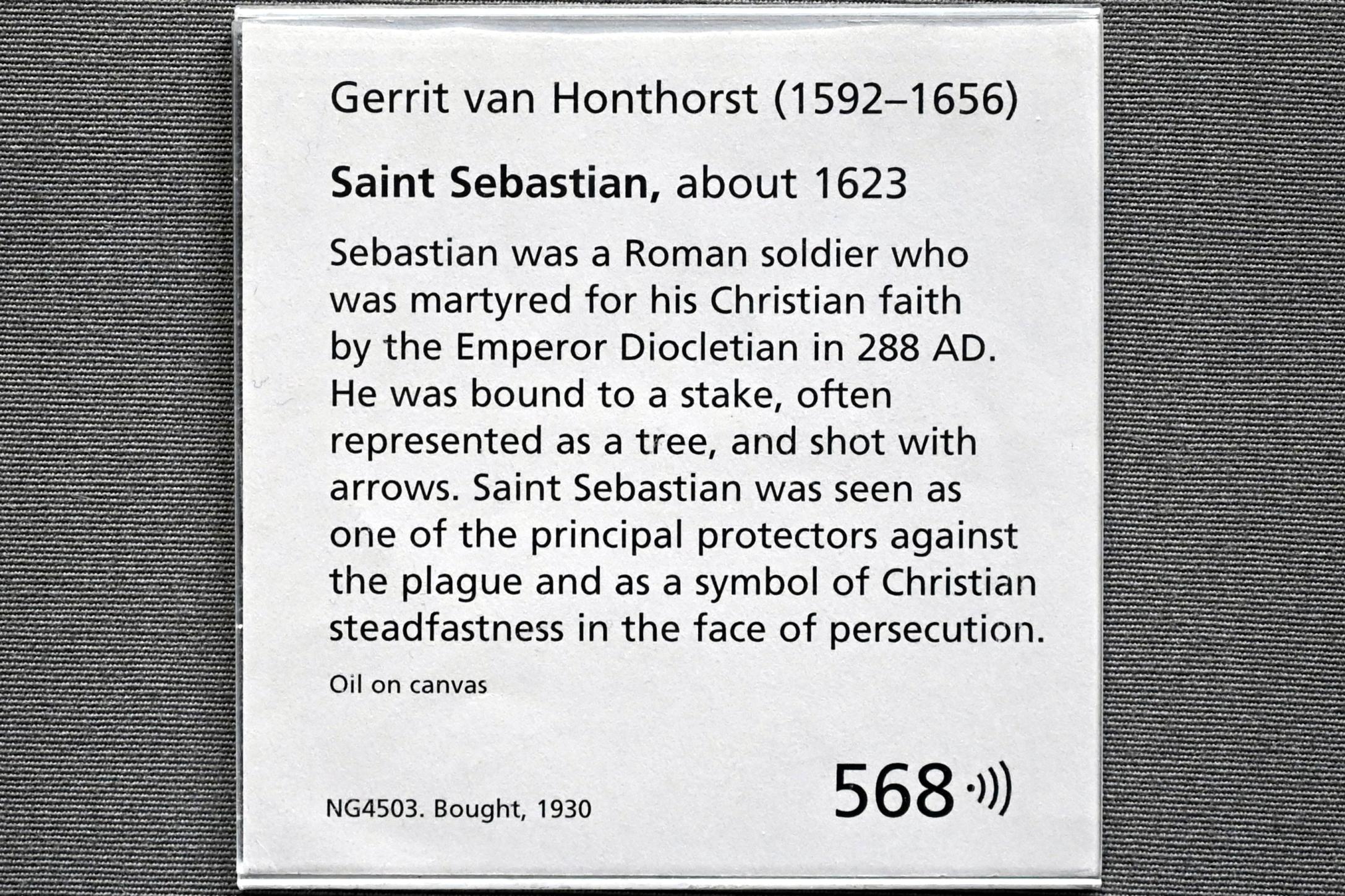 Gerrit van Honthorst (Gerard van Honthorst) (1616–1655), Heiliger Sebastian, London, National Gallery, Saal 24, um 1623, Bild 2/2