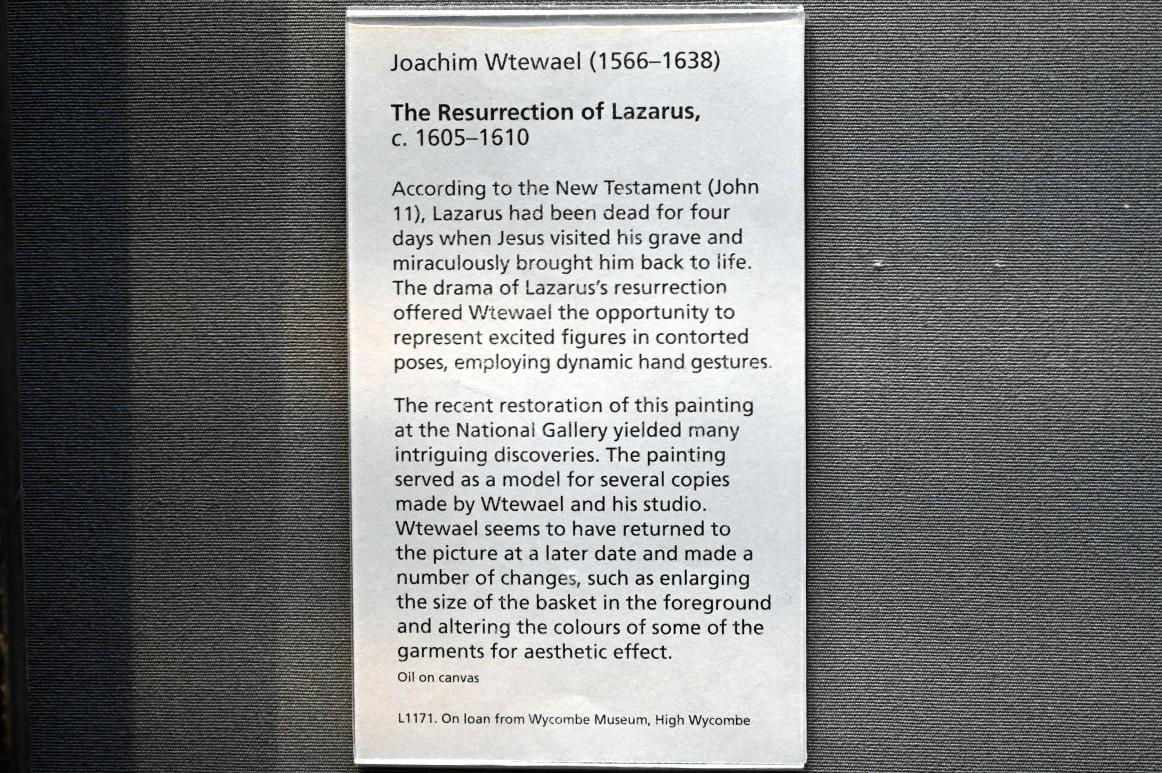 Joachim Anthonisz. Wtewael (1595–1615), Auferweckung des Lazarus, London, National Gallery, Saal 24, um 1605–1610, Bild 2/2