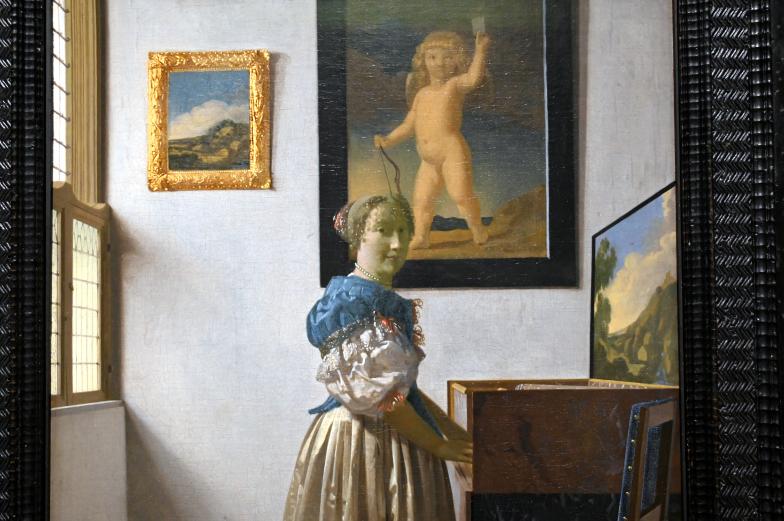Jan Vermeer (Johannes Vermeer) (1654–1672), Junge Frau stehend an einem Virginal, London, National Gallery, Saal 27, um 1670–1672, Bild 2/3
