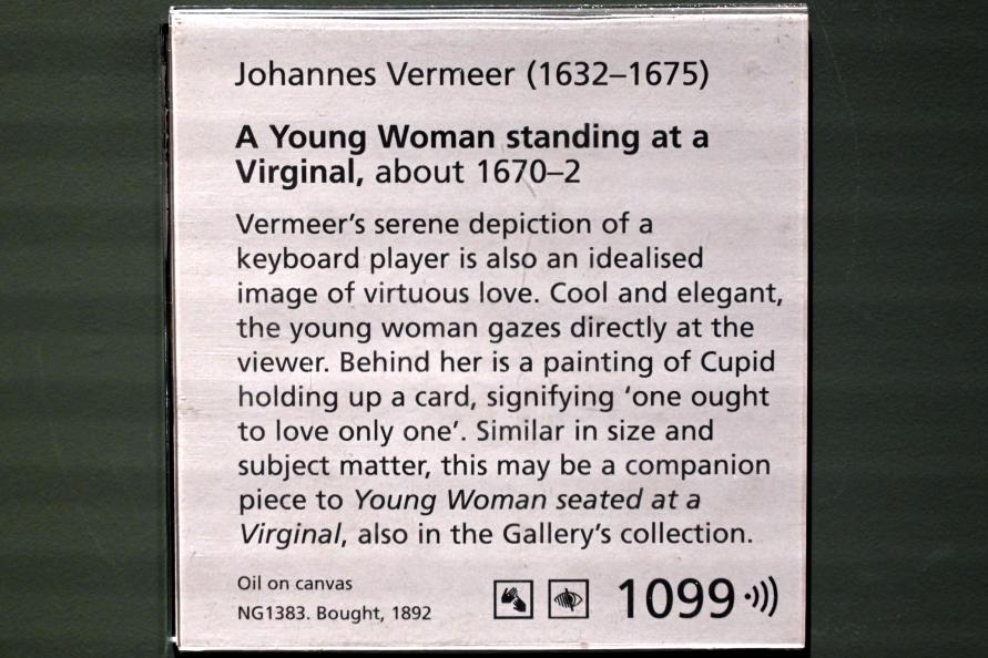 Jan Vermeer (Johannes Vermeer) (1654–1672), Junge Frau stehend an einem Virginal, London, National Gallery, Saal 27, um 1670–1672, Bild 3/3