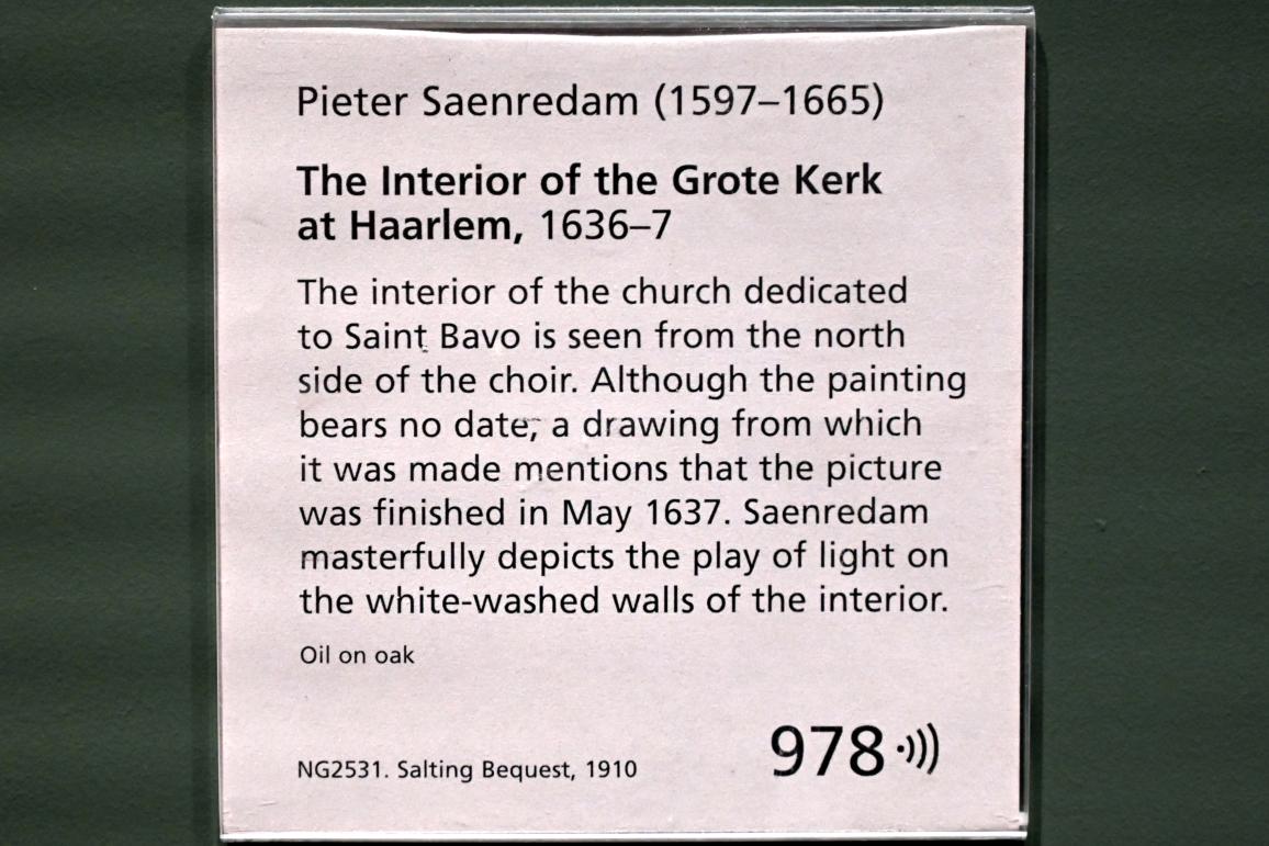 Pieter Jansz. Saenredam (1630–1668), Interieur der St.-Bavo-Kirche in Haarlem, London, National Gallery, Saal 27, 1636–1637, Bild 2/2