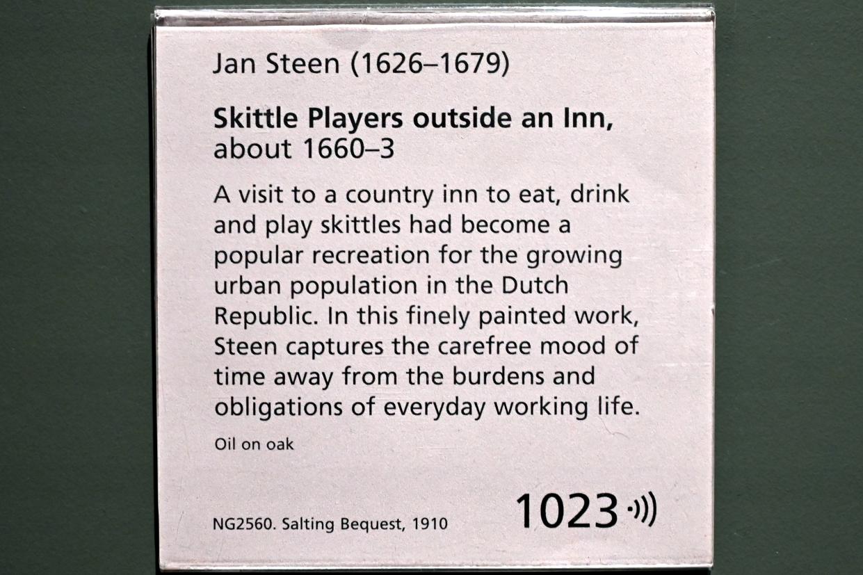 Jan Havickszoon Steen (1650–1678), Kegelspieler vor einem Gasthaus, London, National Gallery, Saal 26, um 1660–1663, Bild 2/2