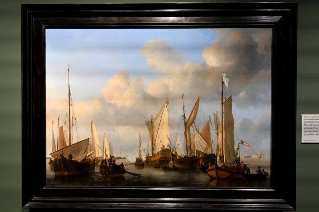 Willem van de Velde der Jüngere (1653–1673), Holländische Yacht beim Salutieren, London, National Gallery, Saal 26, 1661, Bild 1/2