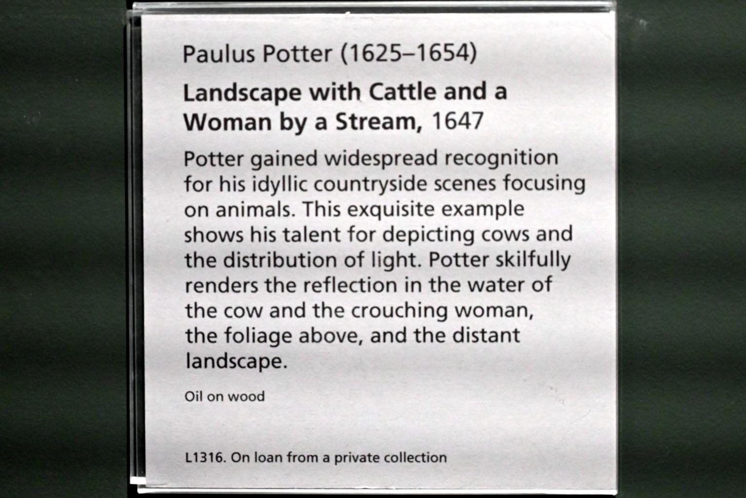 Paulus Potter (1642–1653), Landschaft mit Rindern und einer Frau an einem Bach, London, National Gallery, Saal 26, 1647, Bild 2/2