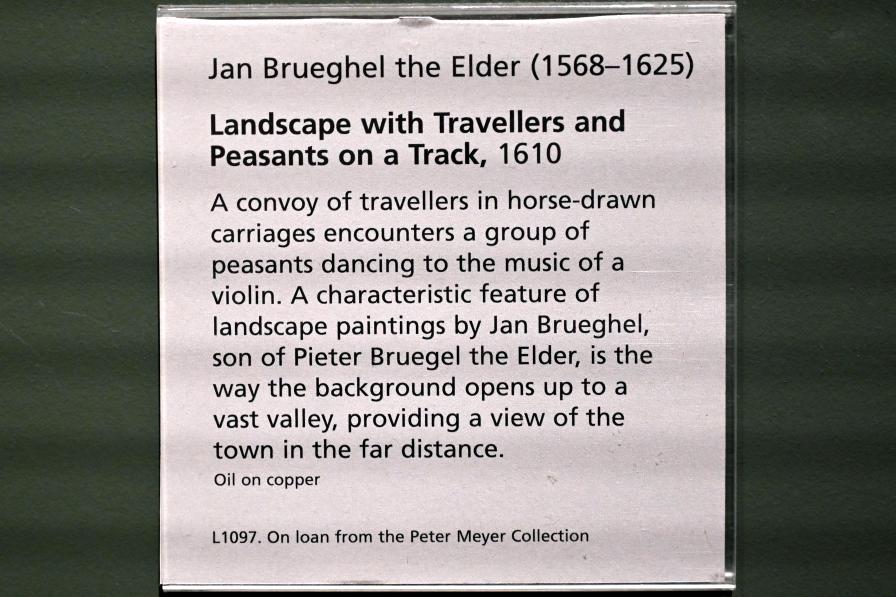 Jan Brueghel der Ältere (Samtbrueghel, Blumenbrueghel) (1593–1621), Landschaft mit Reisenden und Bauern auf einem Waldweg, London, National Gallery, Saal 26, 1610, Bild 2/2