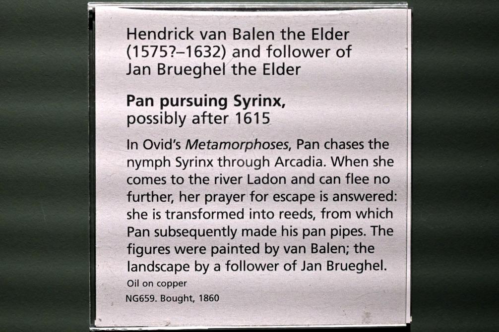 Hendrik van Balen der Ältere (1600–1628), Pan und Syrinx, London, National Gallery, Saal 26, nach 1615, Bild 2/2