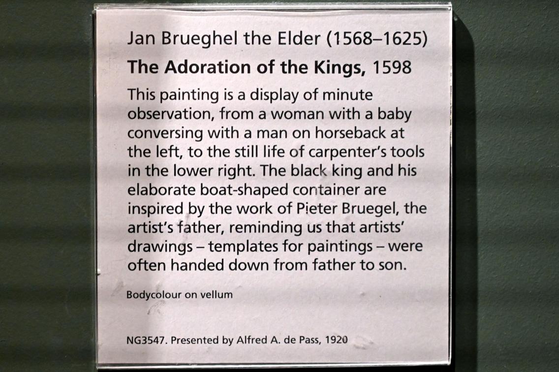 Jan Brueghel der Ältere (Samtbrueghel, Blumenbrueghel) (1593–1621), Anbetung der Könige, London, National Gallery, Saal 26, 1598, Bild 2/2
