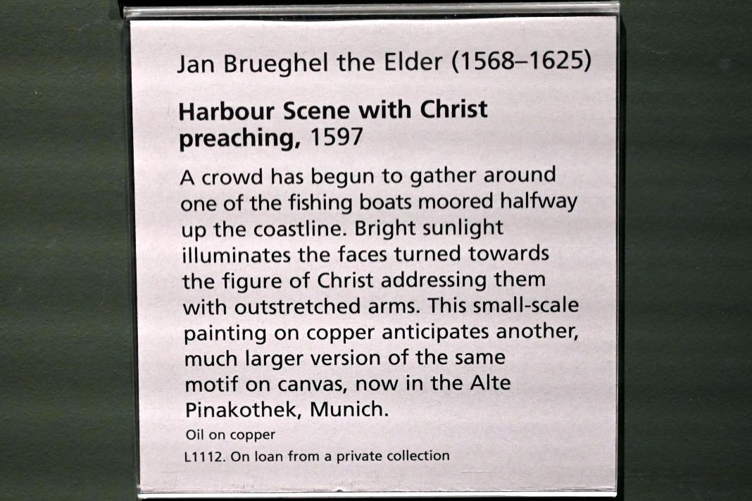 Jan Brueghel der Ältere (Samtbrueghel, Blumenbrueghel) (1593–1621), Seehafen mit der Predigt Christi, London, National Gallery, Saal 26, 1597, Bild 2/2
