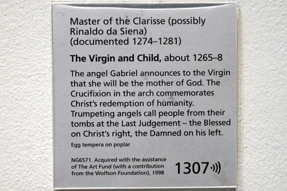 Meister der Clarissentafel (1266), Maria mit Kind, London, National Gallery, Saal 51, um 1265–1268, Bild 2/2