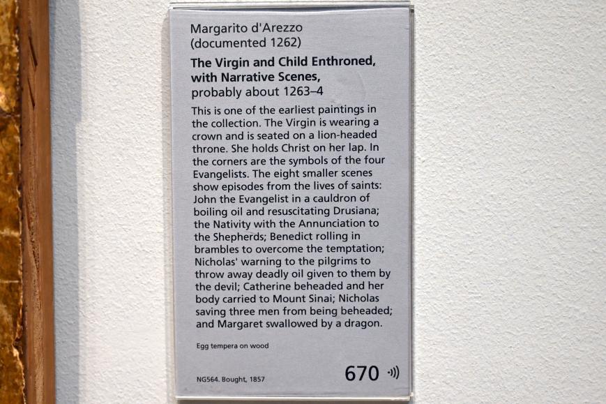 Margaritone d’Arezzo (1263–1290), Thronende Maria mit Kind und Heiligenszenen, London, National Gallery, Saal 51, um 1263–1264, Bild 2/2