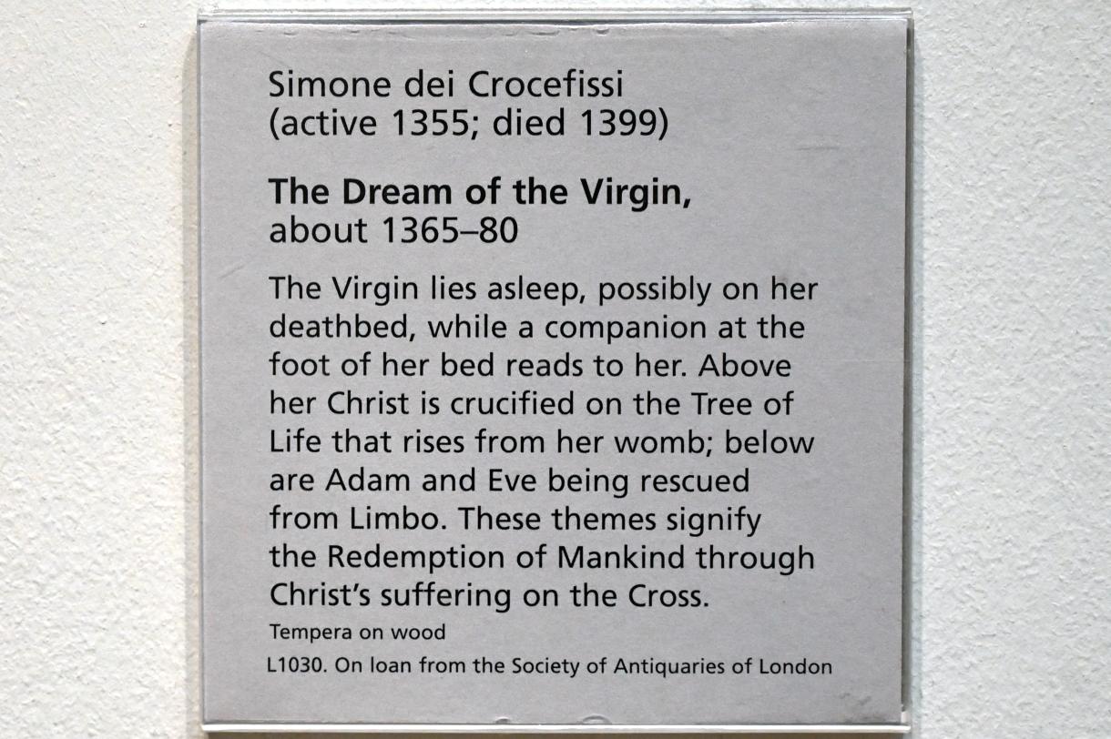 Simone dei Crocifissi (Simone di Filippo Benvenuti) (1352–1399), Der Traum der Jungfrau, London, National Gallery, Saal 51, um 1365–1380, Bild 2/2