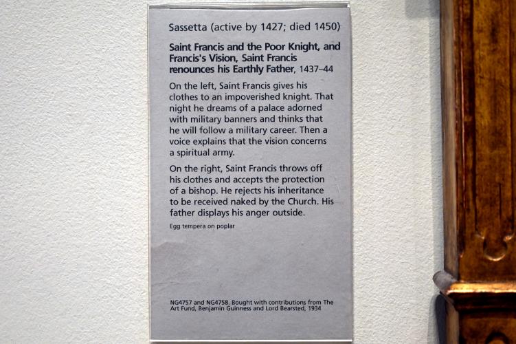 Stefano di Giovanni di Consolo (Sassetta) (1432–1444), Der heilige Franziskus und der arme Ritter, Sansepolcro, Chiesa di San Francesco, jetzt London, National Gallery, Saal 52, 1437–1444, Bild 2/2