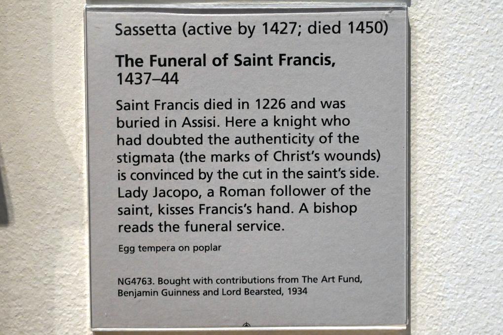 Stefano di Giovanni di Consolo (Sassetta) (1432–1444), Tod des heiligen Franziskus, Sansepolcro, Chiesa di San Francesco, jetzt London, National Gallery, Saal 52, 1437–1444, Bild 2/2
