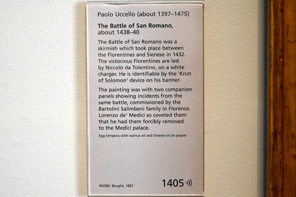 Paolo Uccello (Paolo di Dono) (1435–1467), Die Schlacht bei San Romano, Florenz, Palazzo Bartolini Salimbeni, jetzt London, National Gallery, Saal 53, um 1438–1440, Bild 2/2