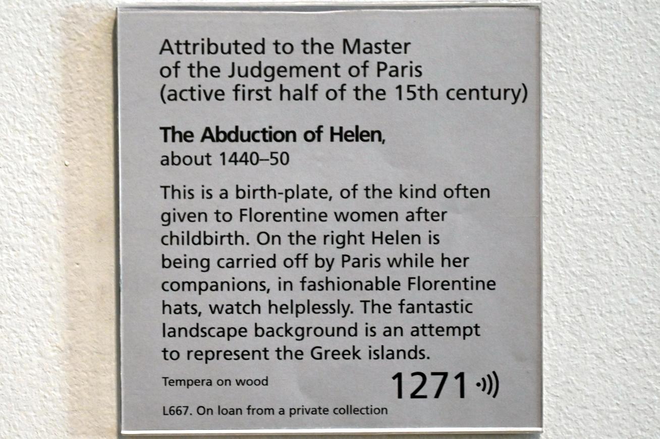 Meister des Bargello-Tondo (Meister des Urteil des Paris im Bargello) (1445), Raub der Helena, London, National Gallery, Saal 53, um 1440–1450, Bild 2/2