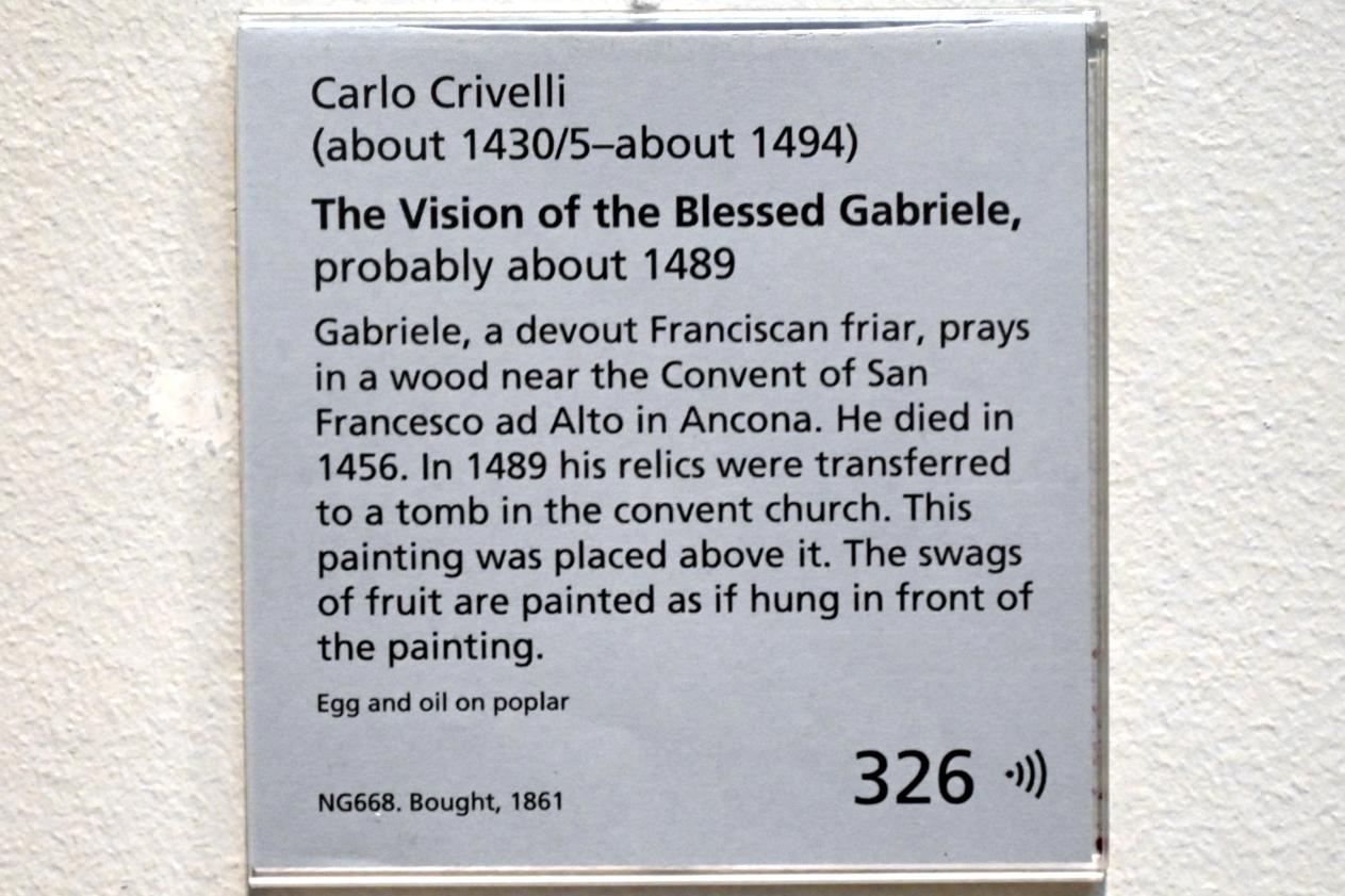 Carlo Crivelli (1472–1492), Die Vision des seligen Gabriele Ferretti, London, National Gallery, Saal 54, um 1489, Bild 2/2