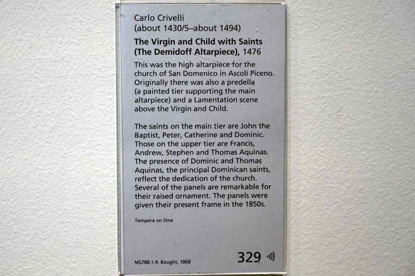 Carlo Crivelli (1472–1492), Maria mit Kind und Heiligen (Demidoff Altar), Ascoli Piceno, San Domenico, jetzt London, National Gallery, Saal 54, 1476, Bild 2/2