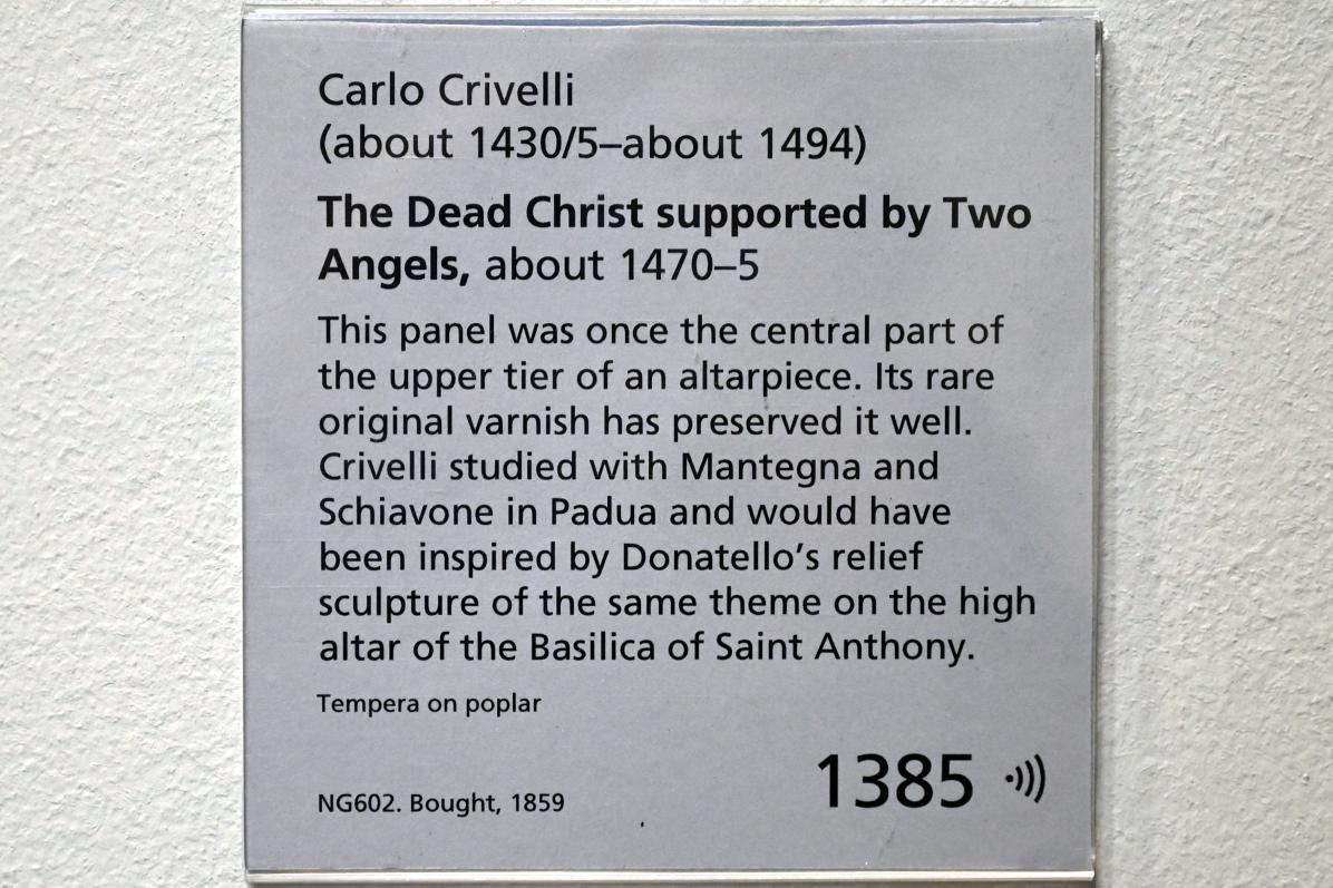 Carlo Crivelli (1472–1492), Der tote Christus, von zwei Engeln gestützt, London, National Gallery, Saal 54, um 1470–1475, Bild 2/2