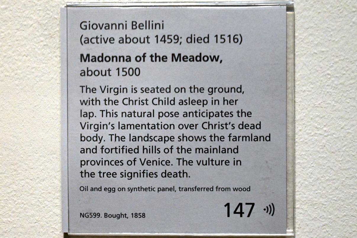 Giovanni Bellini (1452–1515), Madonna auf der Wiese, London, National Gallery, Saal 55, um 1500, Bild 2/2