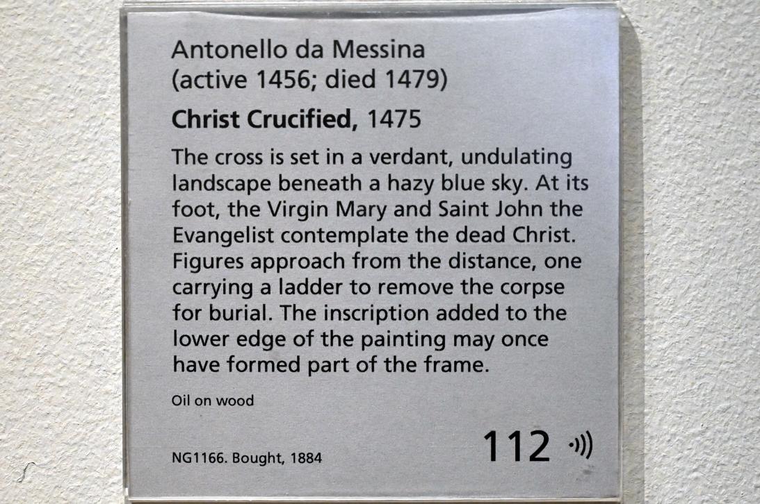 Antonello da Messina (1464–1478), Gekreuzigter Christus, London, National Gallery, Saal 55, 1475, Bild 2/2