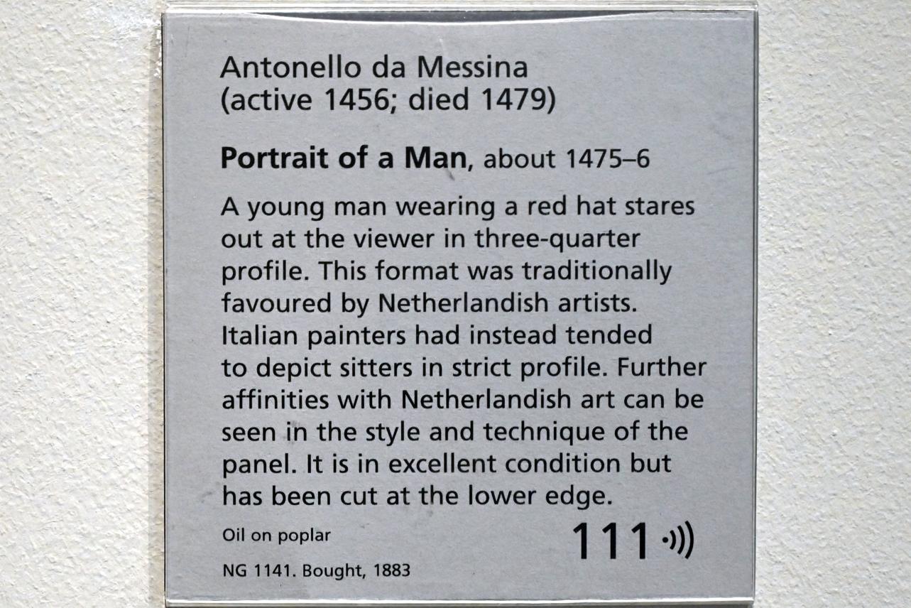 Antonello da Messina (1464–1478), Porträt eines Mannes, London, National Gallery, Saal 55, um 1475–1476, Bild 2/2