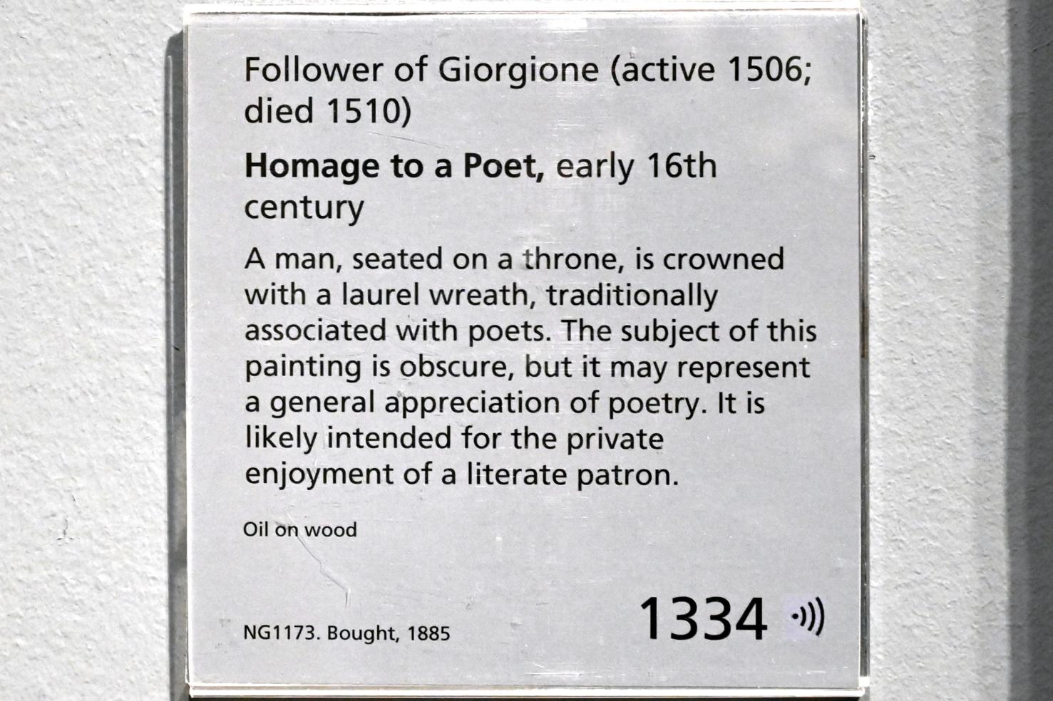 Giorgio da Castelfranco (Giorgione) (Nachfolger) (1505–1510), Hommage an einen Dichter, London, National Gallery, Saal 56, Beginn 16. Jhd., Bild 2/2