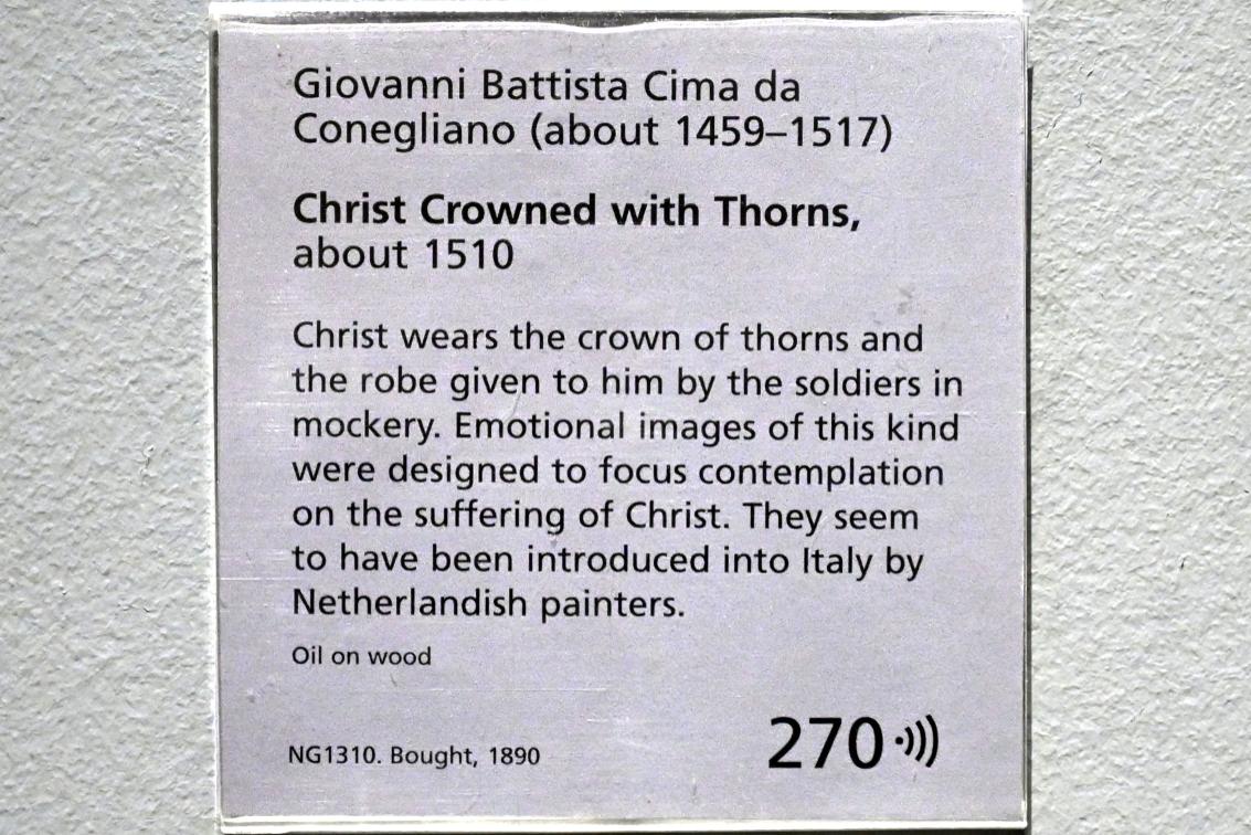 Giovanni Battista Cima (Cima da Conegliano) (1493–1512), Christus mit der Dornenkrone, London, National Gallery, Saal 56, um 1510, Bild 2/2