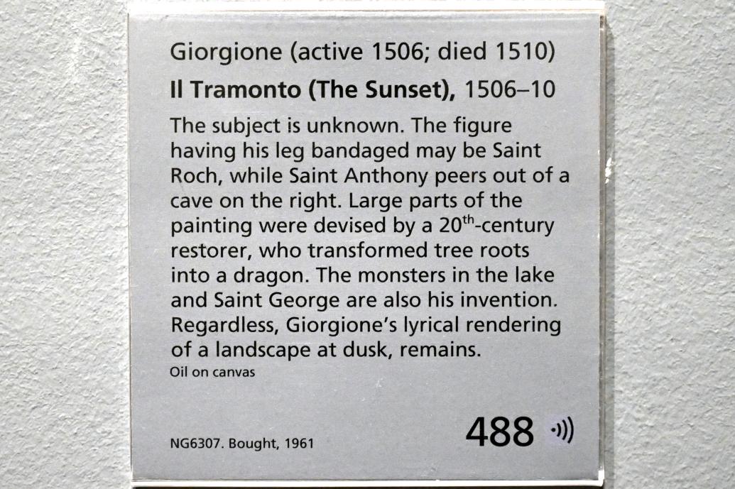 Giorgio da Castelfranco (Giorgione) (1505–1510), Il Tramonto (Der Sonnenuntergang), London, National Gallery, Saal 56, 1506–1510, Bild 2/2