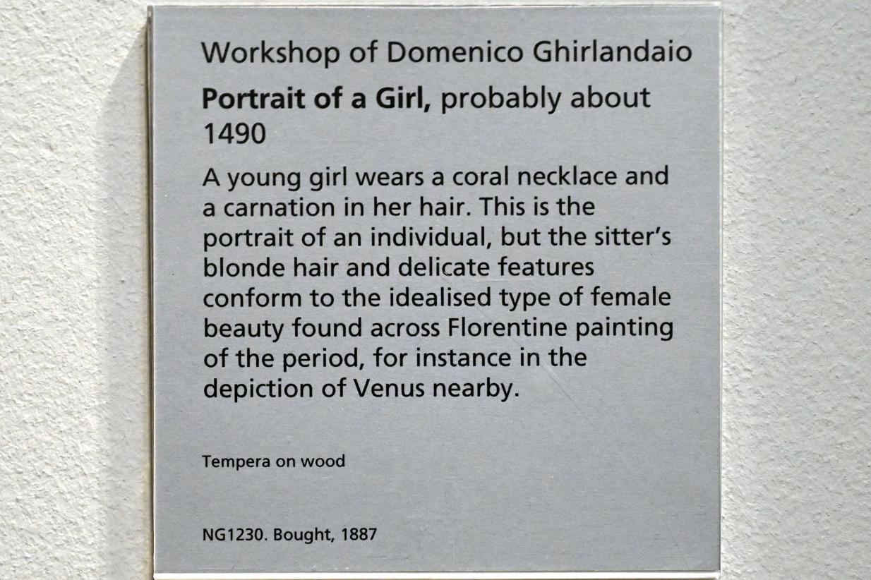 Domenico Ghirlandaio (Werkstatt) (1490), Porträt eines Mädchens, London, National Gallery, Saal 58, um 1490, Bild 2/2