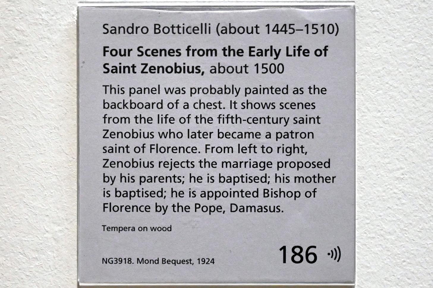 Sandro Botticelli (1462–1500), Vier Szenen aus dem frühen Leben des Heiligen Zenobius, London, National Gallery, Saal 58, um 1500, Bild 5/5