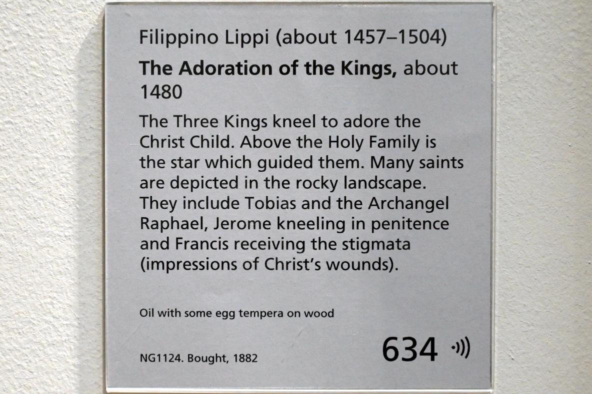 Filippino Lippi (1473–1500), Anbetung der Könige, London, National Gallery, Saal 58, um 1480, Bild 2/2