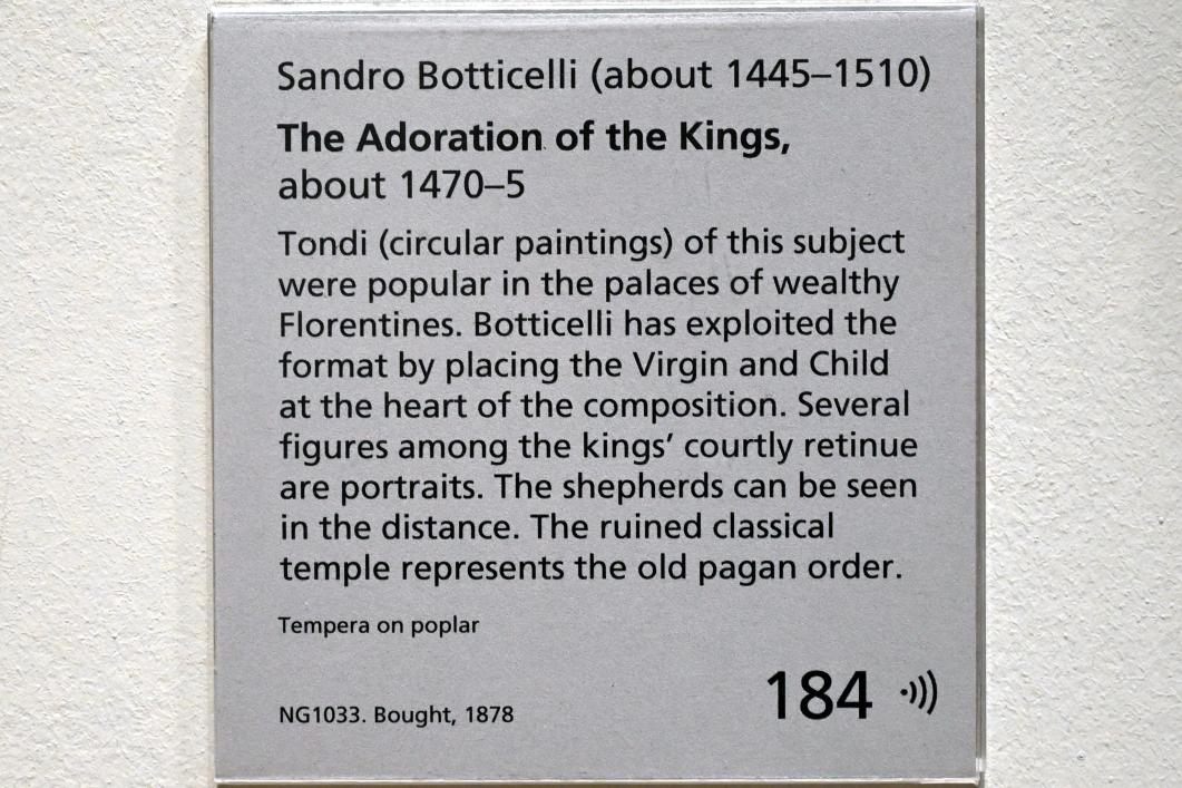 Sandro Botticelli (1462–1500), Anbetung der Könige, London, National Gallery, Saal 58, um 1470–1475, Bild 2/2