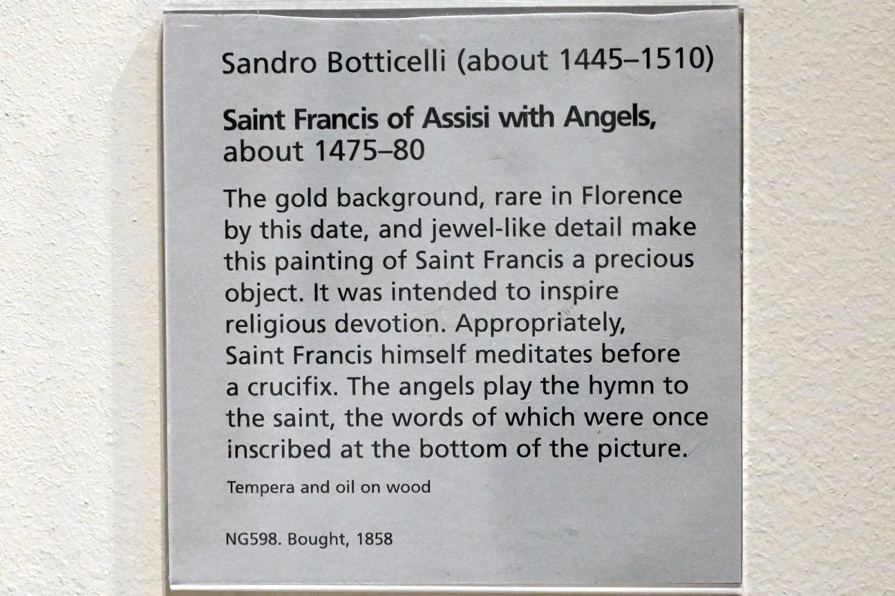 Sandro Botticelli (1462–1500), Der Heilige Franziskus mit Engeln, London, National Gallery, Saal 58, um 1475–1480, Bild 2/2
