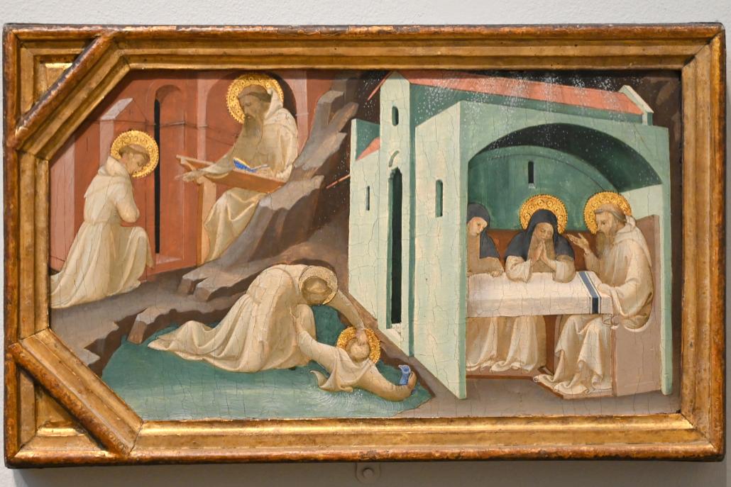 Lorenzo Monaco (Piero di Giovanni) (1387–1415), Szenen aus dem Leben des Heiligen Benedikt, London, National Gallery, Saal 60, 1407–1409