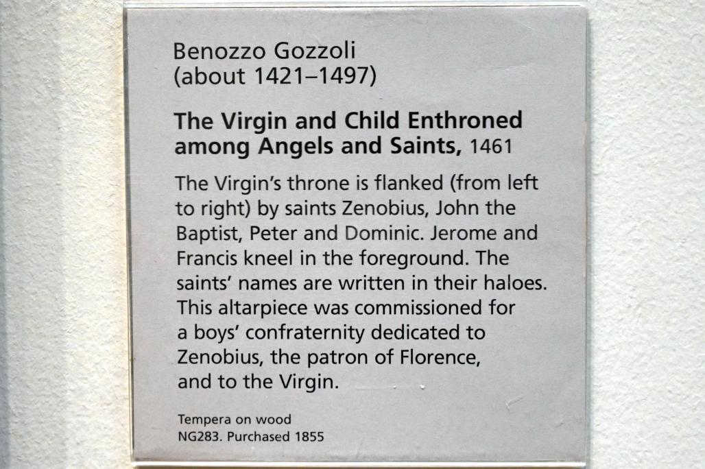 Benozzo Gozzoli (1456–1472), Thronende Maria mit Kind zwischen Engeln und Heiligen, London, National Gallery, Saal 60, 1461, Bild 2/2