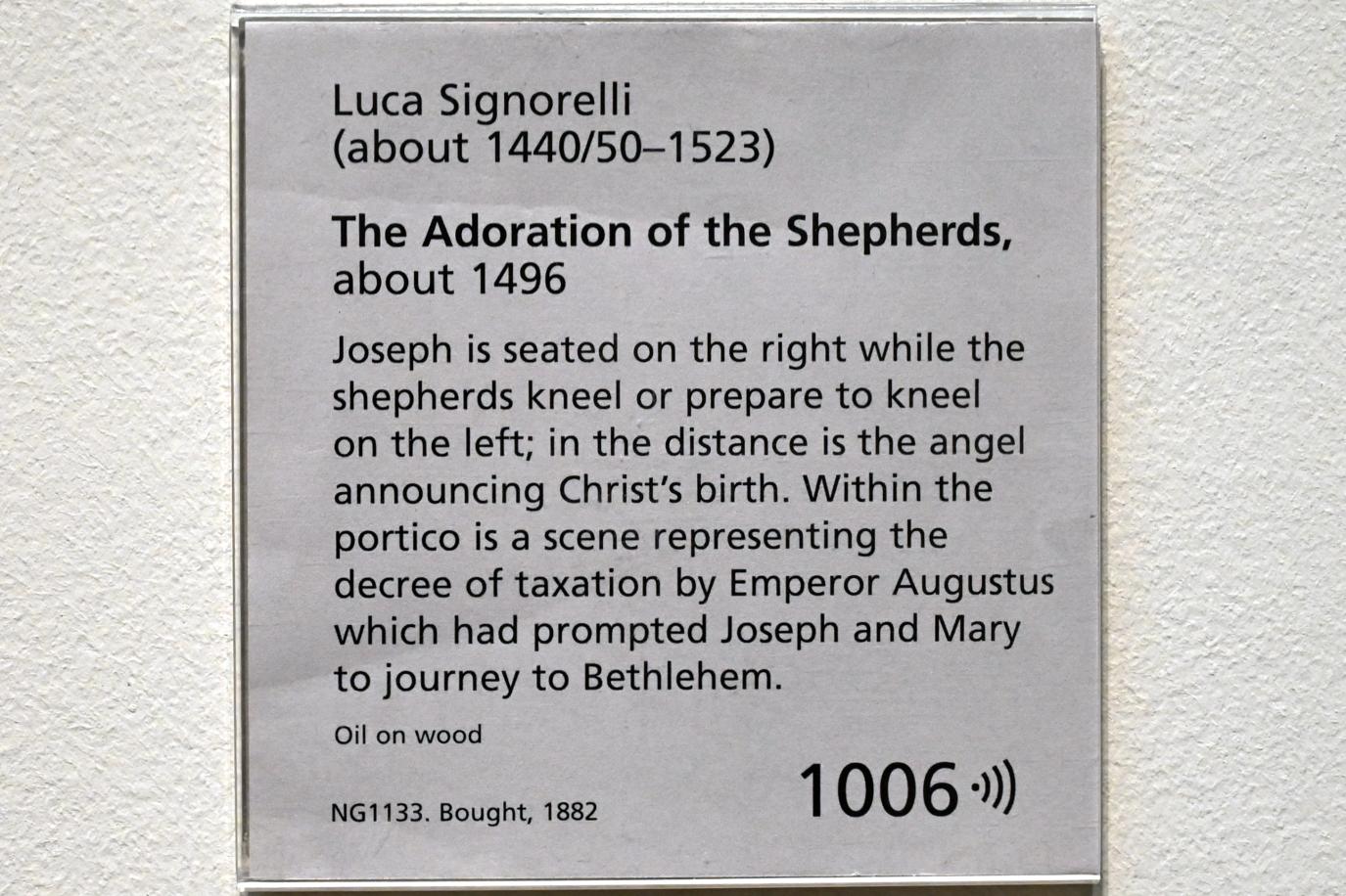 Luca Signorelli (1487–1517), Anbetung der Hirten, London, National Gallery, Saal 61, um 1496, Bild 2/2