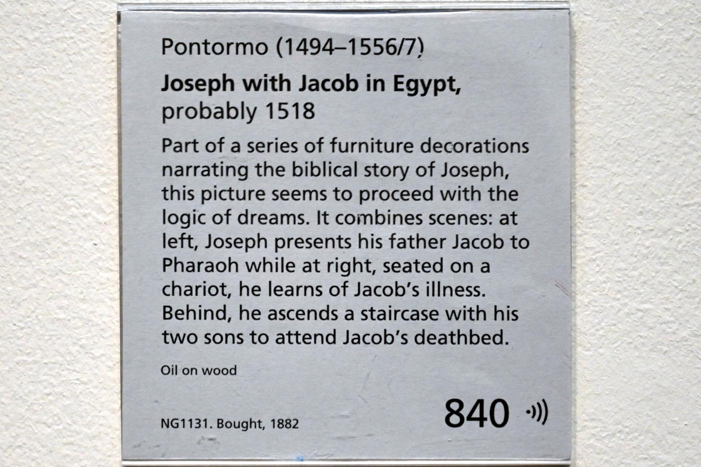 Jacopo da Pontormo (1515–1528), Joseph mit Jakob in Ägypten, London, National Gallery, Saal 61, 1518, Bild 2/2