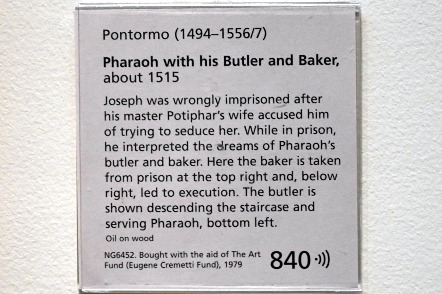 Jacopo da Pontormo (1515–1528), Der Pharao mit seinem Diener und seinem Bäcker, London, National Gallery, Saal 61, um 1515, Bild 2/2