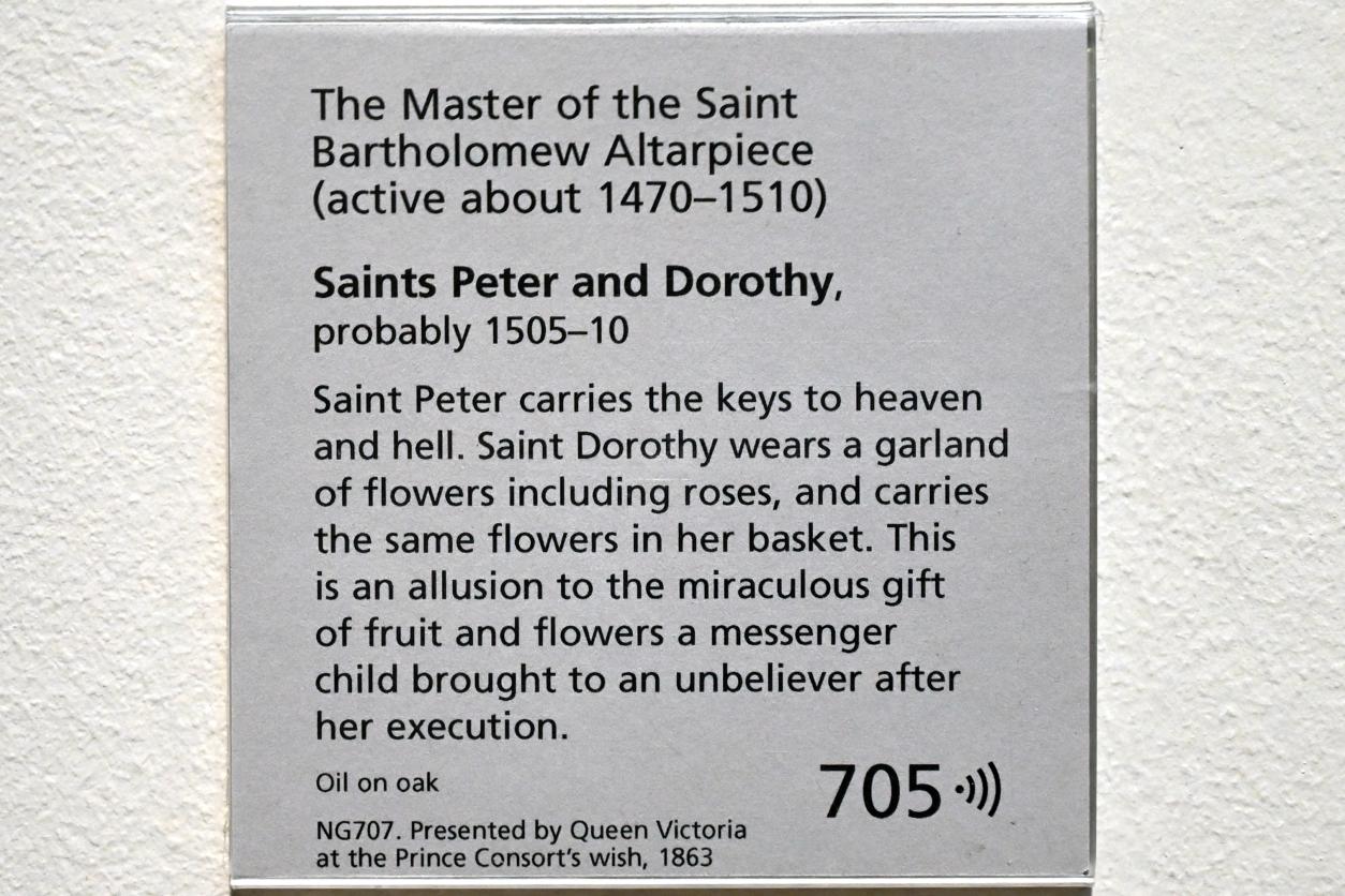 Meister des Bartholomäusaltars (1477–1507), Die heiligen Petrus und Dorothea, London, National Gallery, Saal 62, um 1505–1510, Bild 2/2