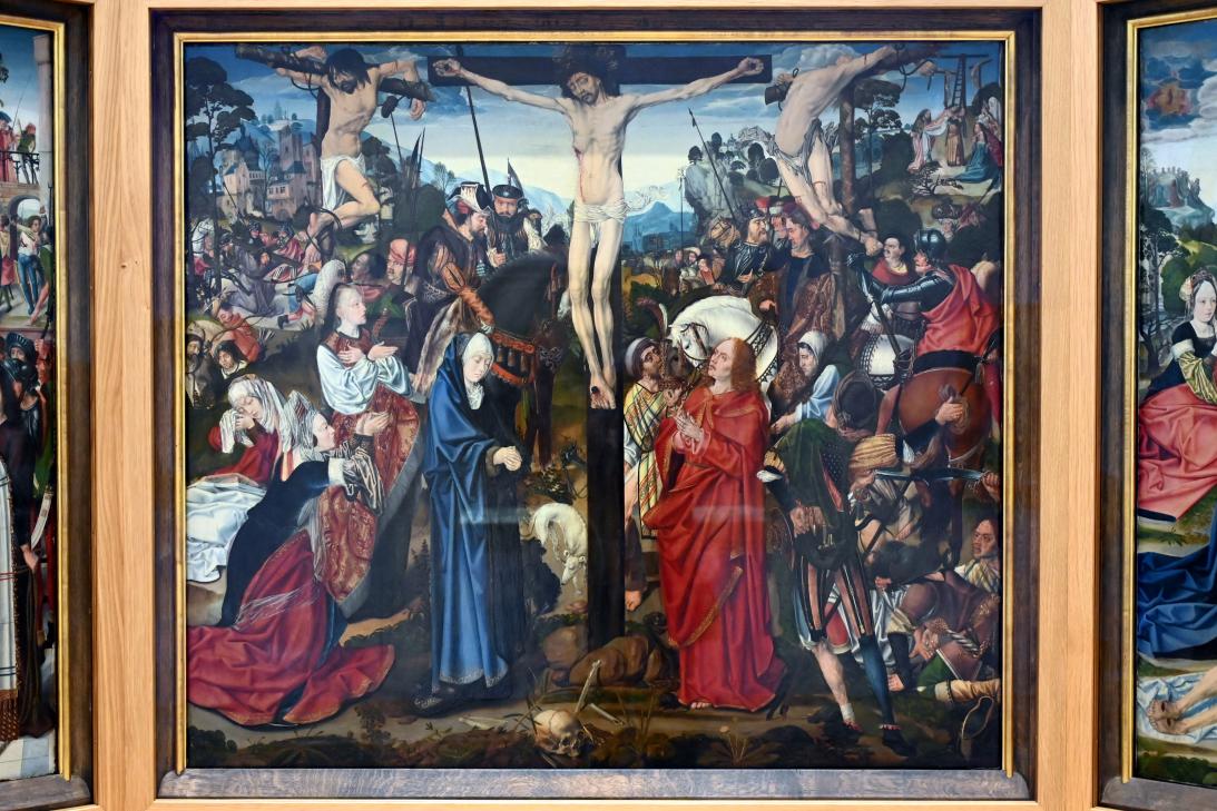 Meister des Aachener Altars (1492–1515), Kreuzigung, Christus vor Pilatus, Grablegung, London, National Gallery, Saal 62, um 1490–1495, Bild 2/7