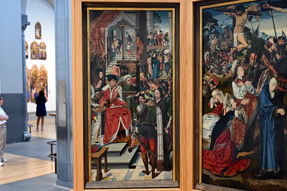 Meister des Aachener Altars (1492–1515), Kreuzigung, Christus vor Pilatus, Grablegung, London, National Gallery, Saal 62, um 1490–1495, Bild 3/7