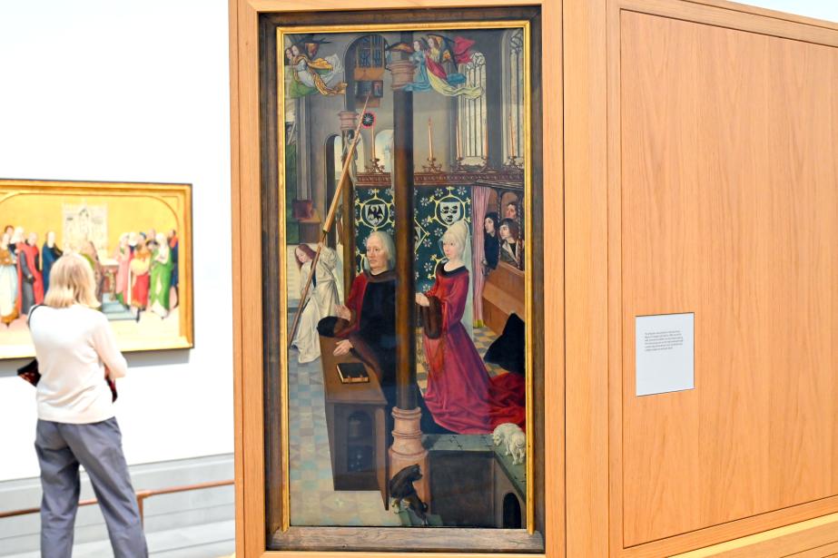 Meister des Aachener Altars (1492–1515), Kreuzigung, Christus vor Pilatus, Grablegung, London, National Gallery, Saal 62, um 1490–1495, Bild 5/7