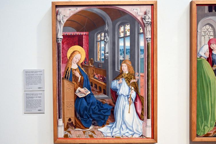 Meister von Liesborn (1475), Mariä Verkündigung, Liesborn, Kloster Liesborn, jetzt London, National Gallery, Saal 62, um 1470–1480