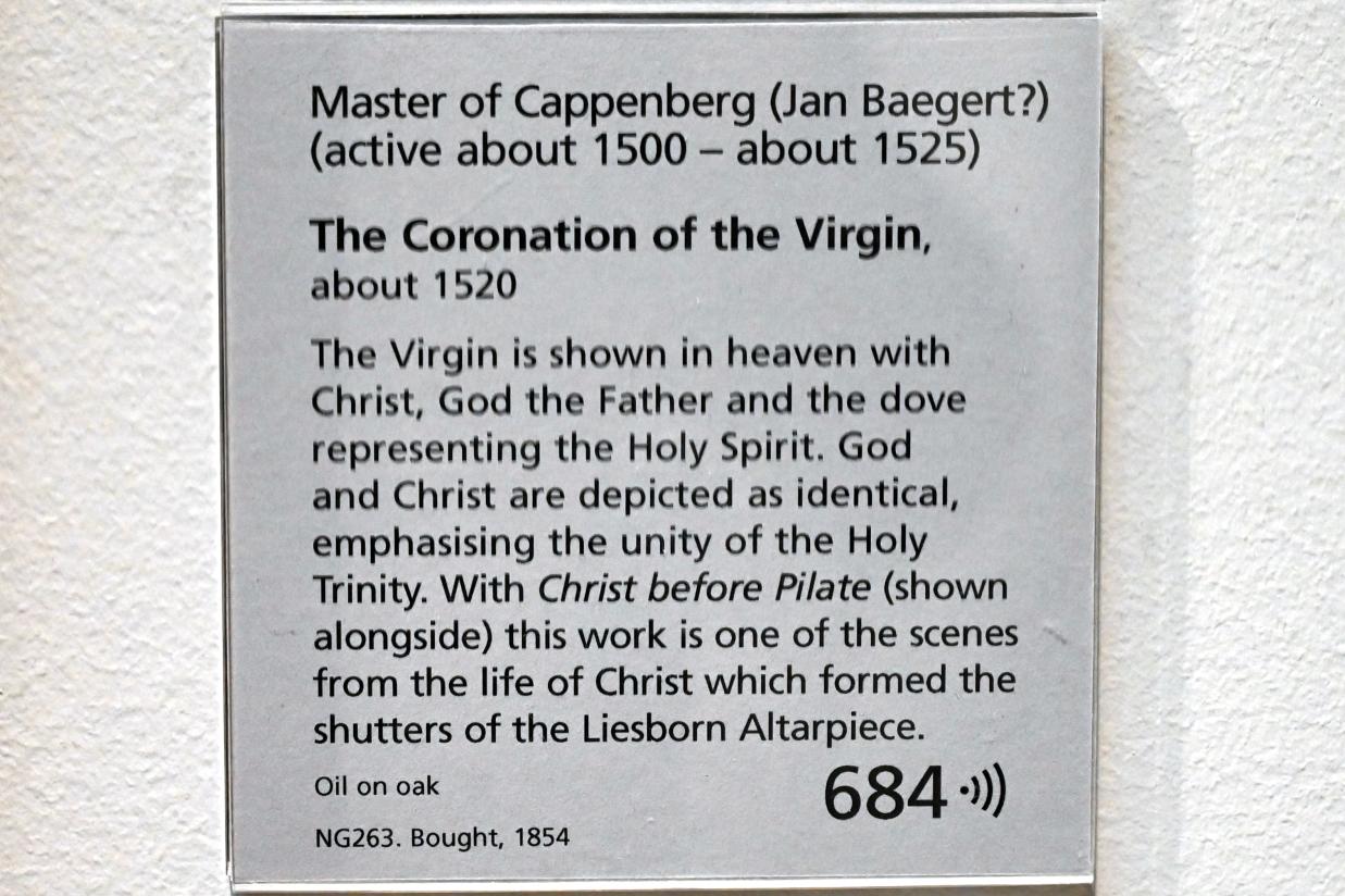 Jan Baegert (1520–1522), Marienkrönung, Liesborn, Kloster Liesborn, jetzt London, National Gallery, Saal 62, um 1520, Bild 2/2