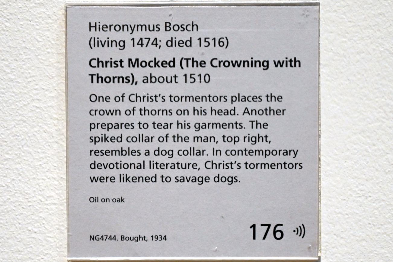 Hieronymus Bosch (1475–1510), Verspottung Christi (Dornenkrönung), London, National Gallery, Saal 63, um 1510, Bild 2/2